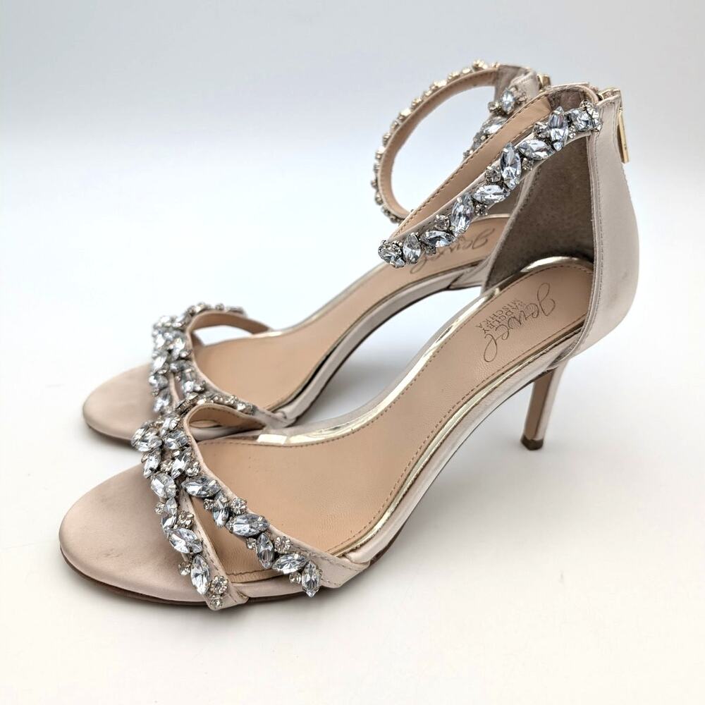 Jewel Badgley Mischka Caroline Sandals Women's Champagne Satin Size US7 EU37